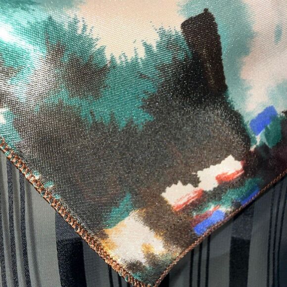 Vintage 80s Mademoiselle Large Square Satin Scarf 31x30 Abstract Green Red Cobal - Picture 8 of 11